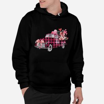Xoxo Pink Plaid Truck Flowers Valentine's Day Hoodie - Monsterry CA