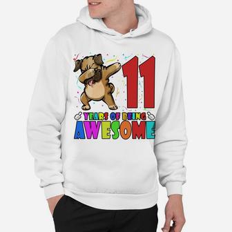 11Th Birthday Party Dabbing Pug - 11 Years Old Girls Boys Hoodie | Crazezy