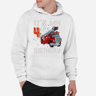 4 Year Old Gifts Kids Boys Fire Truck 4Th Birthday Hoodie | Crazezy UK