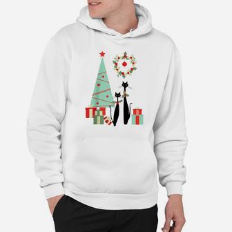Atomic Era Mid Century Modern Cool Cat Pair Christmas Tree Sweatshirt Hoodie | Crazezy