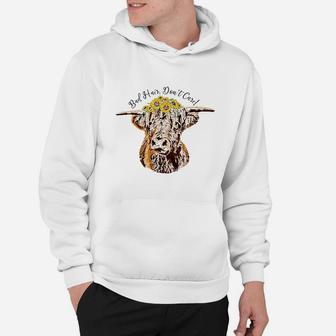 Bad Hair Dont Care Funny Scottish Highland Cow Hoodie | Crazezy CA