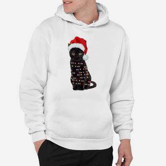 Black Cat Christmas Lights Cat Lover Christmas Sweatshirt Hoodie | Crazezy UK