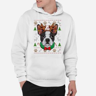 Boston Terrier Ugly Christmas Reindeer Antlers Xmas Girls Hoodie | Crazezy