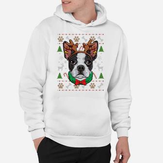 Boston Terrier Ugly Christmas Reindeer Antlers Xmas Women Sweatshirt Hoodie | Crazezy