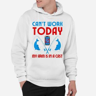 Can't Work Today My Arm Is In A Cast Funny Shark Fishing Fun Hoodie | Crazezy
