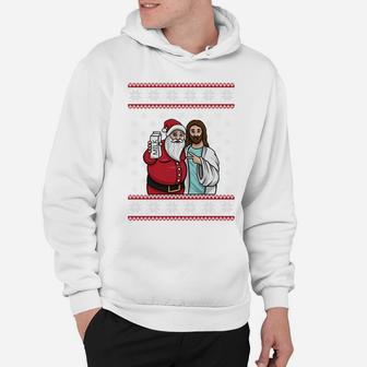 Christmas Graphic Santa And Jesus Jingle Bros Milk Food Ugly Sweatshirt Hoodie | Crazezy
