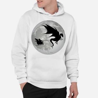 Christmas Santa Claus Flying Past The Moon W Dragon Design Sweatshirt Hoodie | Crazezy