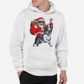 Christmas Santa Claus Riding Boston Terrier Xmas Boys Dog Hoodie | Crazezy CA