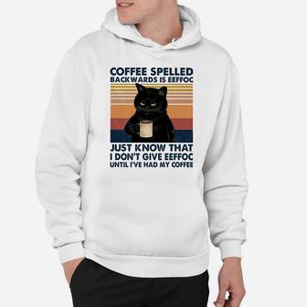 Coffee Spelled Backwards Is Eeffoc Cat Drinking Vintage Sweatshirt Hoodie | Crazezy UK