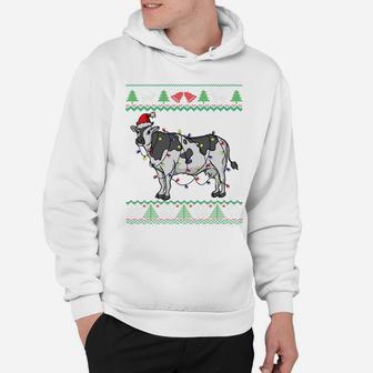 Cow Santa Claus & Lights Funny Dairy Farmer Ugly Christmas Sweatshirt Hoodie | Crazezy