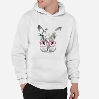 Cute Bunny Face With Pink Glasses Hoodie | Crazezy