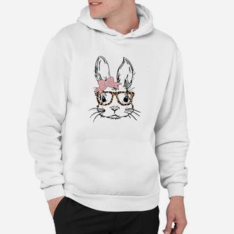 Cute Bunny Rabbit Face Wearing Leopard Glasses Easter Hoodie | Crazezy UK