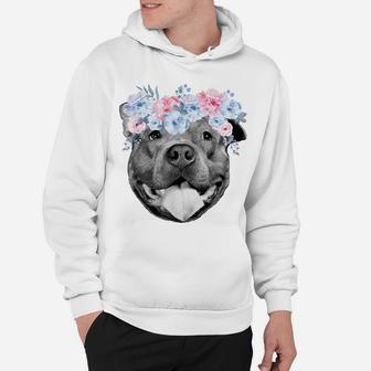 Cute Pitbull Face Floral Watercolor Flower Pittie Mom Gift Hoodie | Crazezy