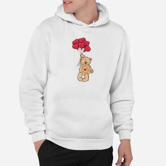 Cute Teddy Bear With Love Balloons Valentine Day Hoodie - Thegiftio