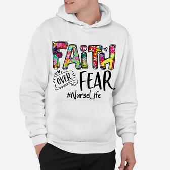 Faith Over Fear Flower Style Nurse Life Watercolor Vintage Hoodie | Crazezy DE