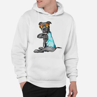 Funny Dog Pitbull I Love Dad Tattoo Glasses Fathers Day Gift Hoodie | Crazezy