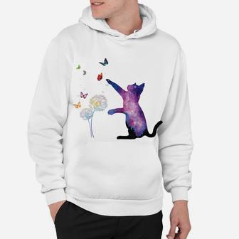 Galaxy Cat Outer Space Butterfly Universe Dandelion Flower Hoodie | Crazezy CA