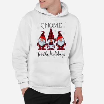 Gnome For The Holidays Buffalo Plaid 3 Gnomes Christmas Xmas Raglan Baseball Tee Hoodie | Crazezy