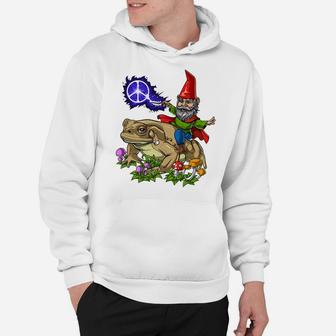 Gnome Riding Frog Hippie Peace Fantasy Psychedelic Forest Hoodie | Crazezy