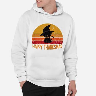 Happy Thanksmas Cat Lovers Black Cat Thanksgiving Christmas Hoodie | Crazezy CA