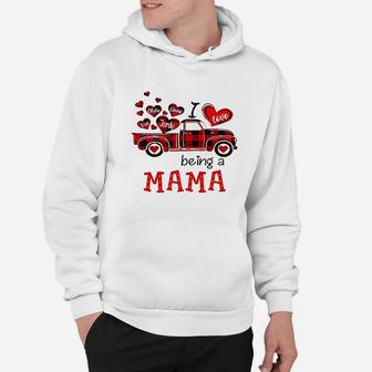 I Love Being A Mama Red Plaid Truck Heart Hoodie | Crazezy AU