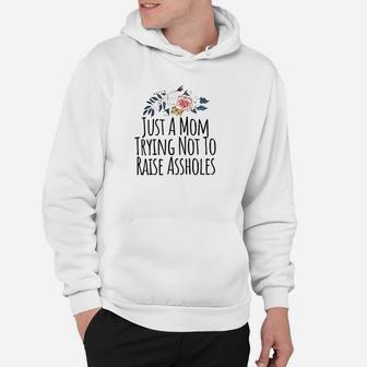 Just A Mom Trying Not To Raise Holes Funny Mom Hoodie | Crazezy UK