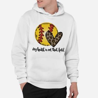 Leopard My Heart Is On That Field Softball Game Day Vibes Sweatshirt Hoodie | Crazezy UK