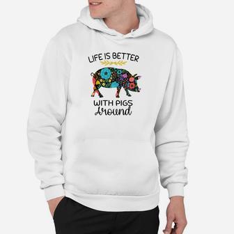 Life Is Better With Pigs Around Flower Lover Pig Hoodie - Thegiftio UK