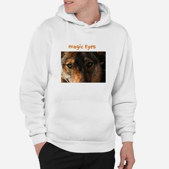 Magische Wolf Augen Design Hoodie in Weiß, Tiermotiv Mode - Seseable