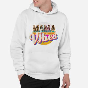 Mama Vibes Leopard Distressed Retro Sunset Summer Vibes Hoodie | Crazezy