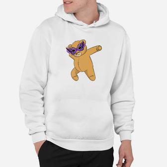 Mardi Gras Dabbing Teddy Bear Party Face Covering Hoodie