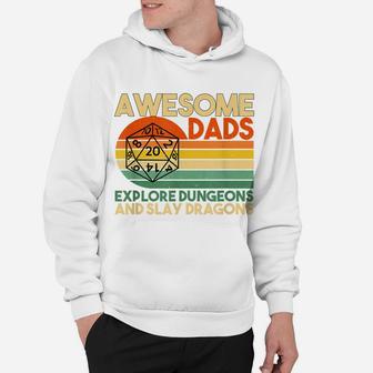 Mens Awesome Dads Explore Dungeons Dm Rpg Dice Dragon Gift Hoodie | Crazezy
