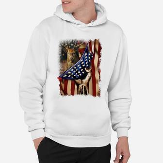 Mens Deer Hunting Father's Day American Flag Hunters 4Th Of July Hoodie | Crazezy CA