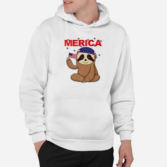 Merica Sloth July 4th Patriotic Fourth Of July Flag Hoodie - Thegiftio UK