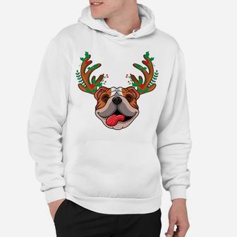 Merry Bulldog Christmas Funny Moose Horn Family Xmas Hoodie | Crazezy