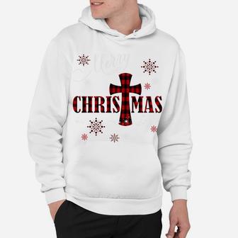 Merry Christmas Cross Buffalo Plaid Christian Holiday Gift Sweatshirt Hoodie | Crazezy CA