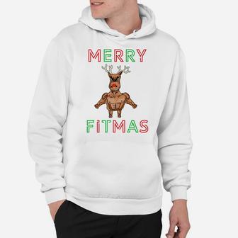 Merry Fitmas Christmas Reindeer Bodybuilding Weight Training Hoodie | Crazezy
