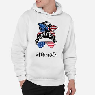 Mom Life Messy Bun America Flag Mothers Day Gift 4Th Of July Hoodie | Crazezy