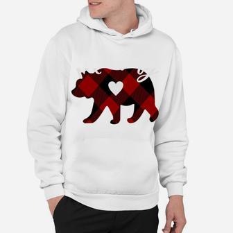 Mommy Bear Christmas Buffalo Plaid Red White & Black Gift Hoodie | Crazezy
