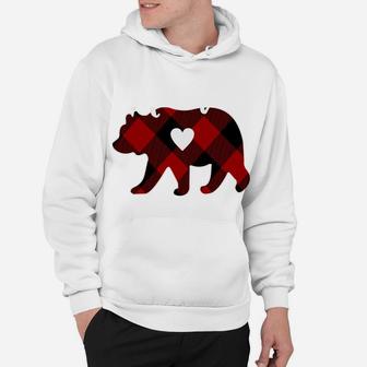 Nana Bear Christmas Buffalo Plaid Red White & Black Gift Hoodie | Crazezy