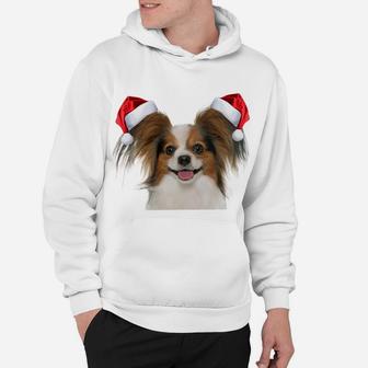 Papillion Shirt Fun Dog Santa Hat Image Funny Christmas Gift Sweatshirt Hoodie | Crazezy CA