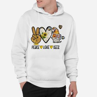 Peace Love Bees Gnome Sunflower Honey Graphic Tees Hoodie | Crazezy