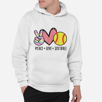 Peace Love Softball Cute Design For Women Teen Little Girls Hoodie | Crazezy