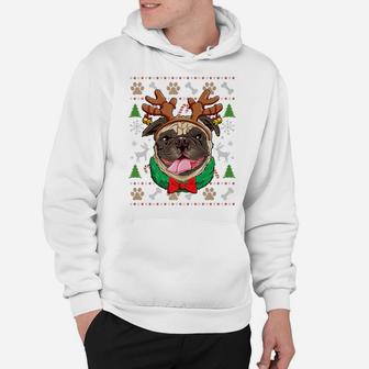 Pug Ugly Christmas Reindeer Antlers Xmas Girls Kids Women Hoodie | Crazezy