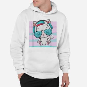 Rave Kitty Cat Pastel Blue Pink Wave Headphones Music Lovers Hoodie | Crazezy