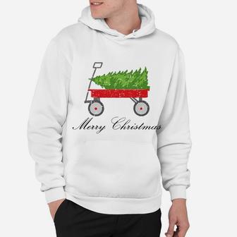 Red Wagon Bringing Home Christmas Tree Hoodie | Crazezy UK