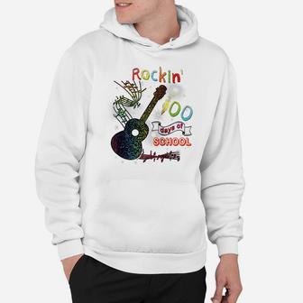 Rockin' 100 Days Of School Guitar Student Music Teacher Gift Raglan Baseball Tee Hoodie | Crazezy