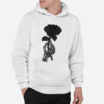 Skeleton Hand Aesthetic Streetwear Goth Black Rose Flower Hoodie | Crazezy UK