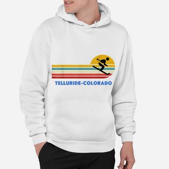 Telluride Colorado Skiing Skier Ski Retro Sunset Vintage Sun Hoodie | Crazezy