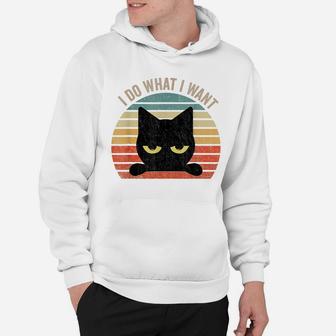 Vintage Black-Cat Lover, Retro Style Cats I Do What I Want Hoodie | Crazezy UK